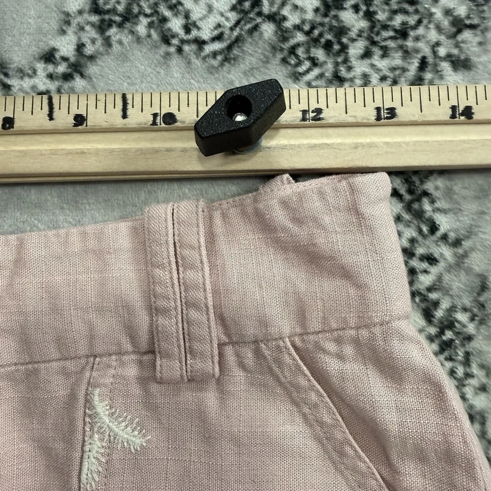 Zara Embroidered Wide Leg Pants Womens‎ Size XS Pink Linen Blend Boho Resort